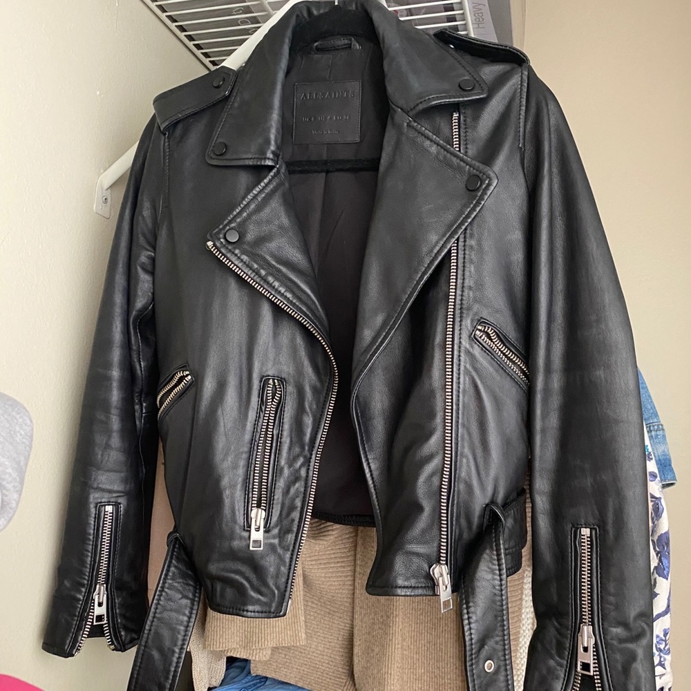 AllSaints Balfern Black Leather Jacket Size 4 US